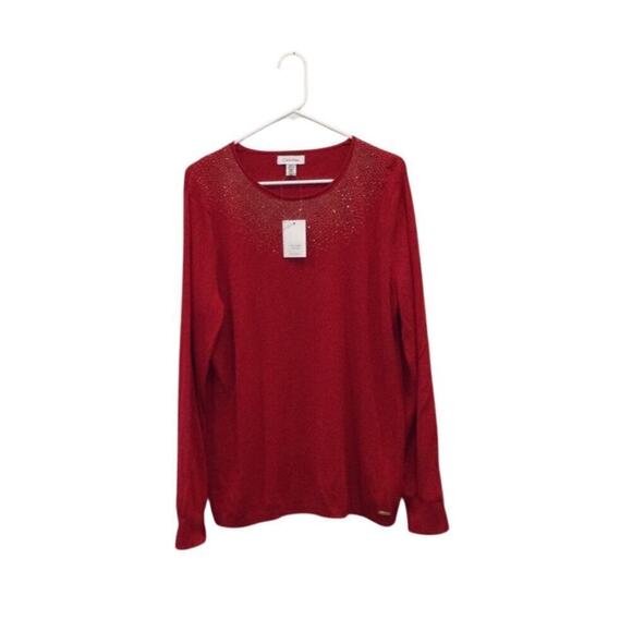 Calvin Klein Beaded Sweater Womens XL Red NEW Cotton Modal Casual Transitional - Picture 6 of 7